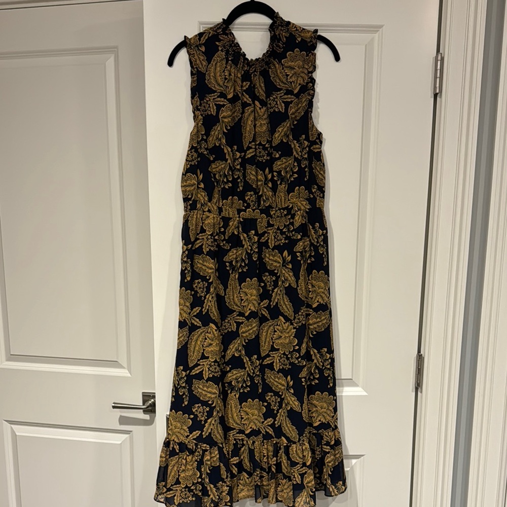 Jcrew Chic Navy-and Gold Floral Midi Dress